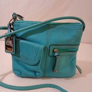 Tignanello Pebble Leather Turquoise Crossbody Bag
